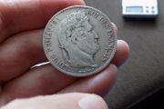France 1834 BB,5 francs.King Louis Philippe.90% silver.