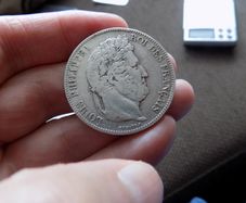 France 1834 BB,5 francs.King Louis Philippe.90% silver.