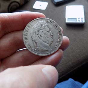 France 1834 BB,5 francs.King Louis Philippe.90% silver.
