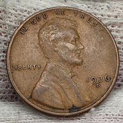 USA United States 1936 D Lincoln Wheat Penny Cent Coin