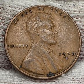 USA United States 1936 D Lincoln Wheat Penny Cent Coin