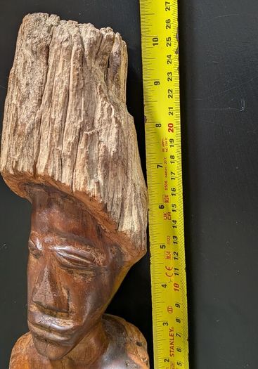 African Burl Wood Head Hand Carved Woman Bust Zambia Style 28cm