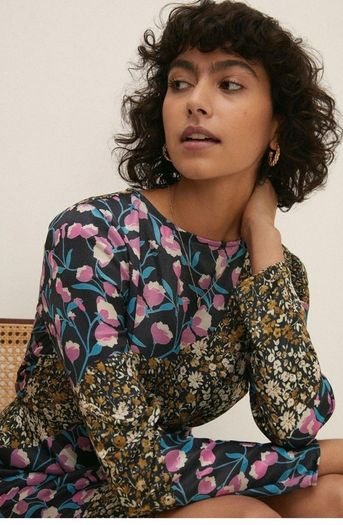Oasis Asymmetric Floral Print Satin Skater  X2