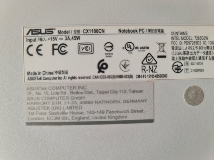 Laptop Asus  Model CX1100CN  for parts