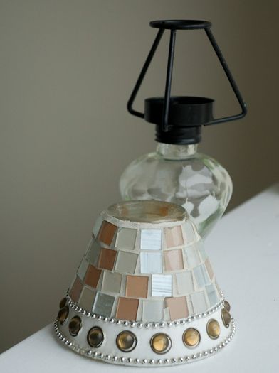 Small decorative colourful glass candle lamp holder