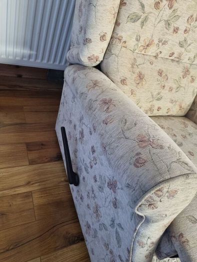 2 Floral Armchairs  (1 is a recliner) & Matching Footstool / Ottoman