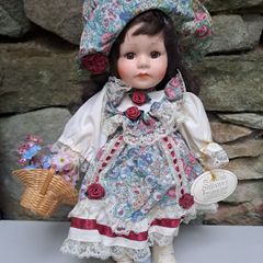 Leonardo Porcelain Doll Charlotte Vintage Floral Dress