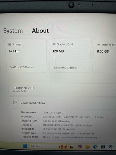 Dell Laptop i5 pro 10gen 8/512 ssd windows 11 pro