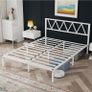 King Size Bed Frame with Headboard, Heavy Duty Metal Under Bed Storage, No Box Spring Needed, Easy Assembly, White Image 4