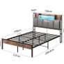 4ft6 Double Bed Frame with Storage Upholstered Headboard, LED Light & Charging Statio Image 10