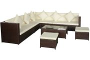 8 Piece Garden Lounge Set with Cushions Poly Rattan Brown