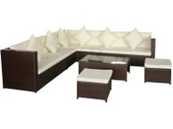 main image for ad 8 Piece Garden Lounge Set with Cushions Poly Rattan Brown