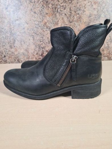 Womens Ugg Lavelle Ankle Boots Black Leather  Wool Lined Size Uk 5 Eu 38