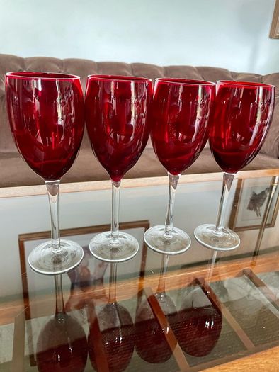 Vintage Italian Hand Blown Ruby Red Wine or Water Goblets 23 cm Tall
