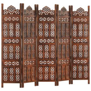 Hand carved 5-Panel Room Divider Brown 200x165 cm Solid Mango Wood