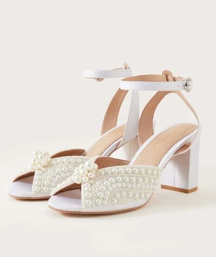 Pearl Bridal Block Heeled Sandals Ivory Size 5