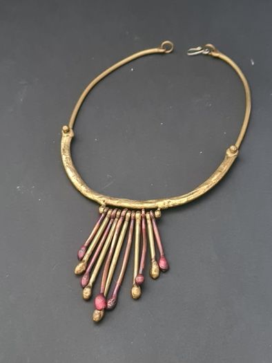 Handmade Brutalist Brass Choker Necklace, Scandinavian Artisan Statement Collar
