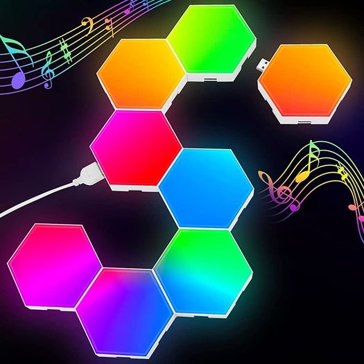 Hexagon Lights Gaming - 8 Pack RGB Led Hex Light Panels Hexagon Smart Wall Lights Sync to Music for Room Bar Decor Gaming Setup (FREE POSTAGE)