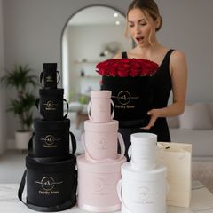Flower Velvet Boxes set Hat Boxes With Lid And Bags