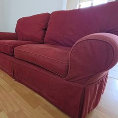Double seat (seats two) dark red burgundy fabric couch