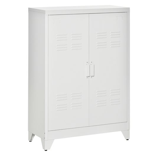 3-tier office cabinet metal storage cabinet 2 doors adjustable shelves 75 x 33 x 110 cm white