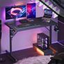 Small Gaming Desk 106.6 CM LED Computer Desk with Monitor Stand Gamer Workstation with Cup Holder & Headset Hooks for Home Office Bedroom Small Space Image 8