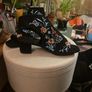 Women Floral Embroidered Peep Toe Chunky Heeled Image 4