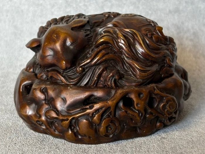 Vintage Chinese Fox And Plum Incense Burner - Patinated Bronze, Signed