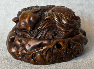 Vintage Chinese Fox And Plum Incense Burner - Patinated Bronze, Signed
