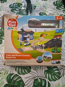 play tive junior train and road wooden control room set