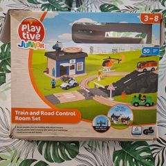 play tive junior train and road wooden control room set