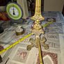 Solid Brass Gothic or Renaissance Revival Fire Dog, architectural finial at the top spearhead or spire Image 3