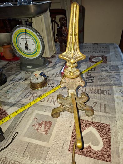 Solid Brass Gothic or Renaissance Revival Fire Dog, architectural finial at the top spearhead or spire
