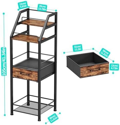 Wine Racks Free Standing- 4-Tier Stepped Drinks Cabinet Home Bar with Fabric Drawer, Wine Cabinet Wine & Glass Organizer, Bar Cabinets for Living Room, Kitchen, or Dining Room