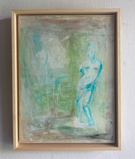 Original Painting Free Frame Biophilic Palette Painting of gardrn Roman statue Quiet Luxury Aesthetic
