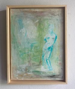 Original Painting Free Frame Biophilic Palette Painting of gardrn Roman statue Quiet Luxury Aesthetic