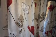 Floral Eyelet Curtains. Red, Grey &amp; Black. 2 Matching Pairs