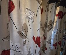 Floral Eyelet Curtains. Red, Grey & Black. 2 Matching Pairs