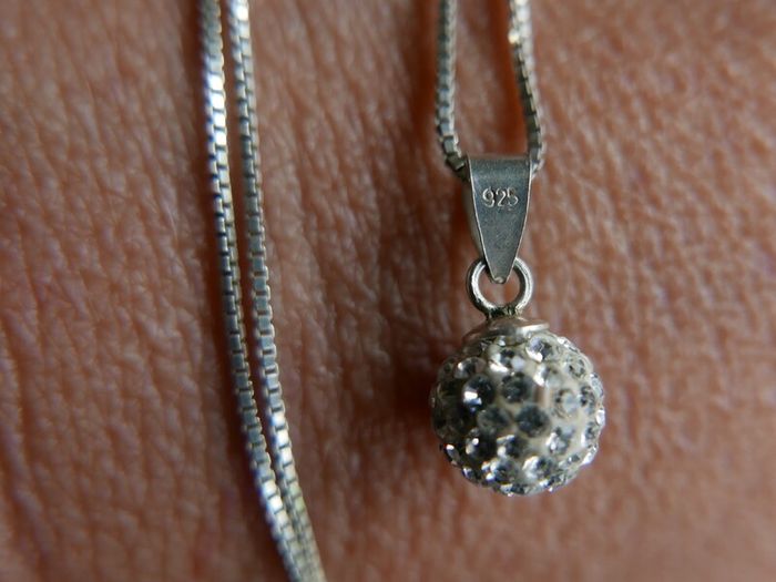 925 Sterling Silver Shamballa Style Crystal Disco Ball Earrings Pendant + Necklace Set
