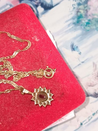9ct gold necklace with ruby and diamond pendant