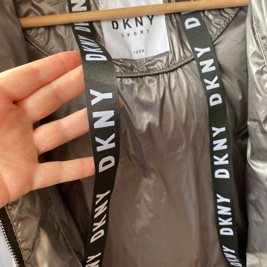 DKNY Sport Metallic Silver Longline Down Puffer Jacket Coat