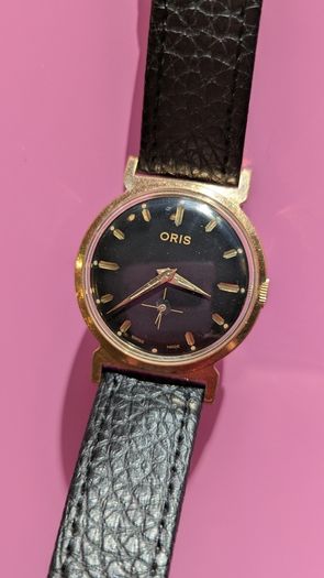 Oris mens vintage watch black gilt dial