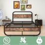 King Size Bed Metal Platform Bed Frame with Wood Headboard Image 3