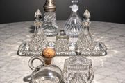 Vintage Cut &amp; Pressed Glass High Tea Set - Cruet, Sifter, Jug, Preserve Pot &amp; More