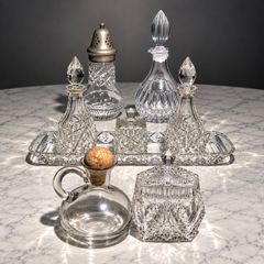 Vintage Cut & Pressed Glass High Tea Set - Cruet, Sifter, Jug, Preserve Pot & More