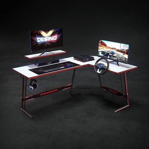 L Shaped Gaming Desk 150 x 120 cm, Ergonomic Computer Corner Gaming Desk, Large PC Writing Table with Monitor Stand, Stable Metal Legs Gamer Workstation for Home Office