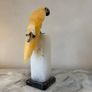 Large Hand-Carved Honey Calcite Parrot on White Quartz Pillar Base Image 2