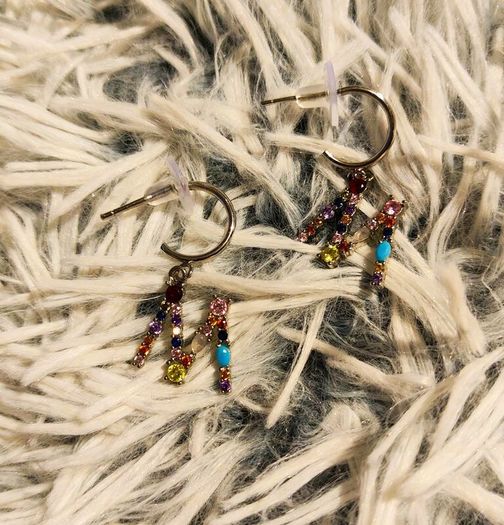 Initial M Monogram Crystal-Studded Rainbow Earrings