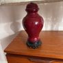 Please Check Photos- Mid Century Oxblood glazed Ginger Jar Table Lamps (2)  with off white pleated empire shade Image 9