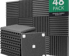 Panels Acoustic Foam, 30 x 30 x 3 cm, 48 Pieces, Acoustic Insulation for Studios, Recording Studios, Offices, Acoustic Wall Soundproofing, Includes Adhesives